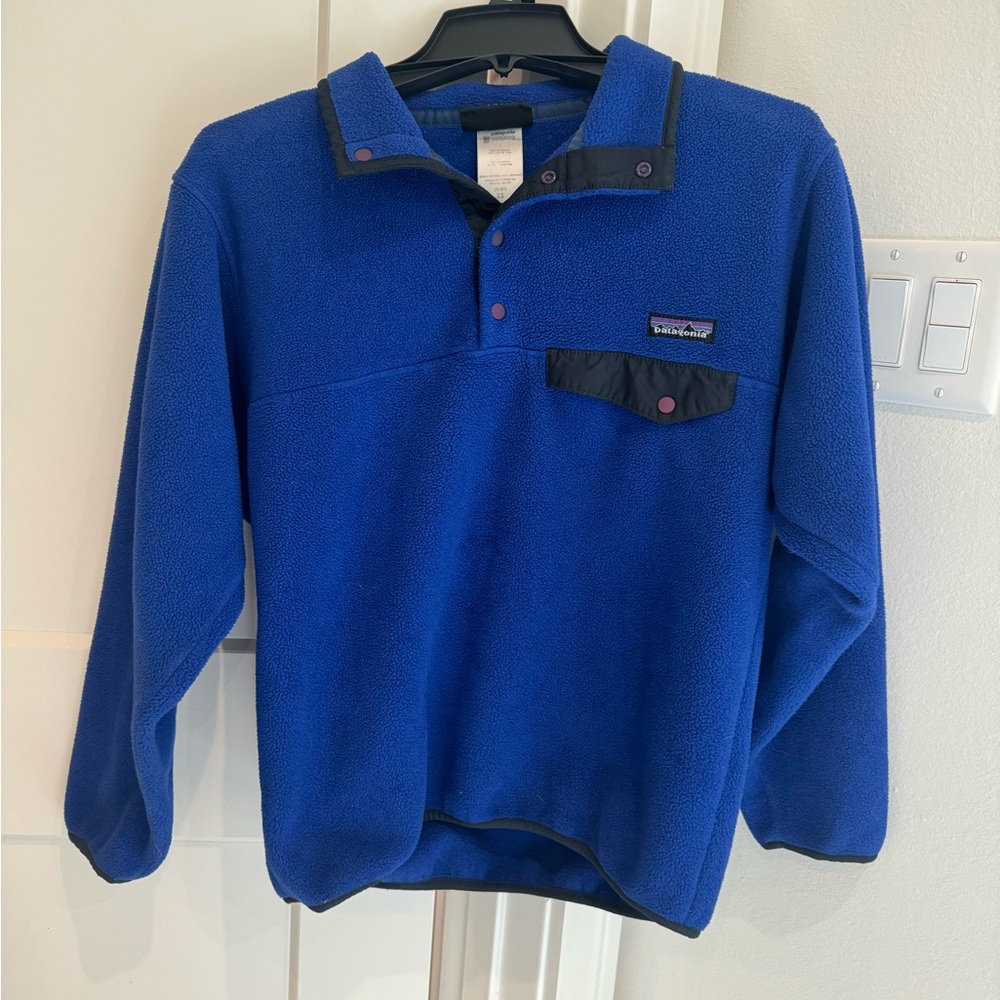 Blue Fleece Pullover with Black Accents